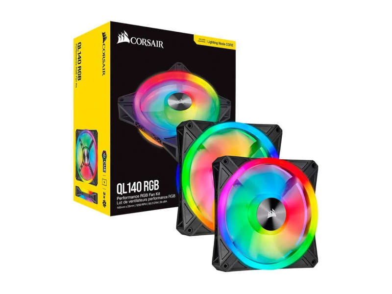 Corsair iCUE QL140 RGB 140mm PWM Dual Fan Kit with Lighting Node CORE