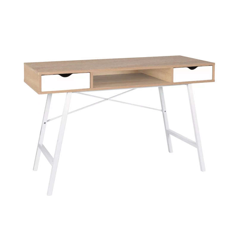 Everfurn Rain Work Desk Two Drawers Steel Frame Adjustable Feet Study Desk