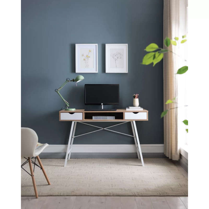 Everfurn Rain Work Desk Two Drawers Steel Frame Adjustable Feet Study Desk