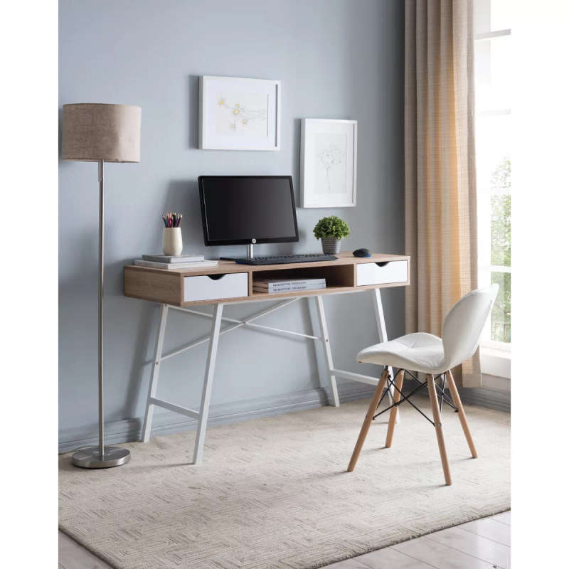Everfurn Rain Work Desk Two Drawers Steel Frame Adjustable Feet Study Desk