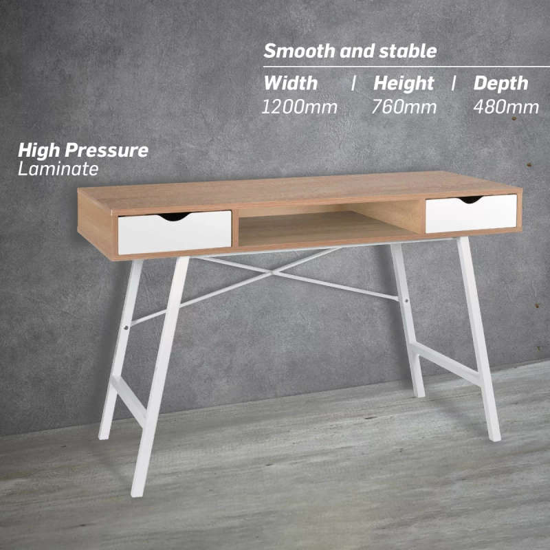 Everfurn Rain Work Desk Two Drawers Steel Frame Adjustable Feet Study Desk