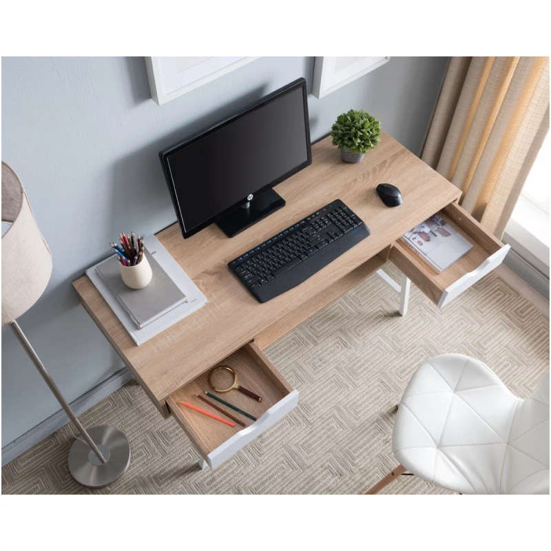 Everfurn Rain Work Desk Two Drawers Steel Frame Adjustable Feet Study Desk
