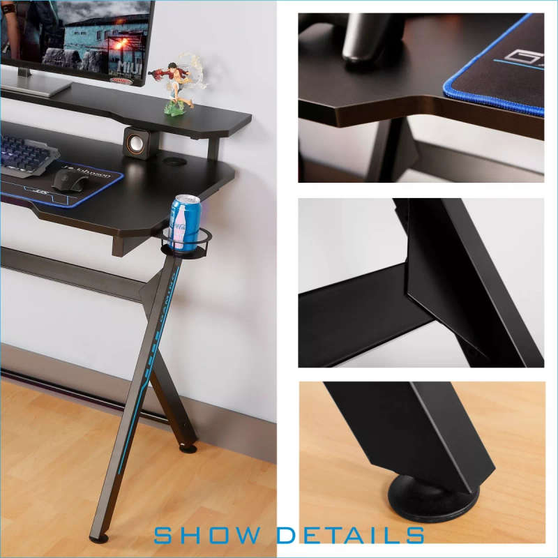 Volkano VX Gaming Donahue Gaming Desk with Headphone Hook Black