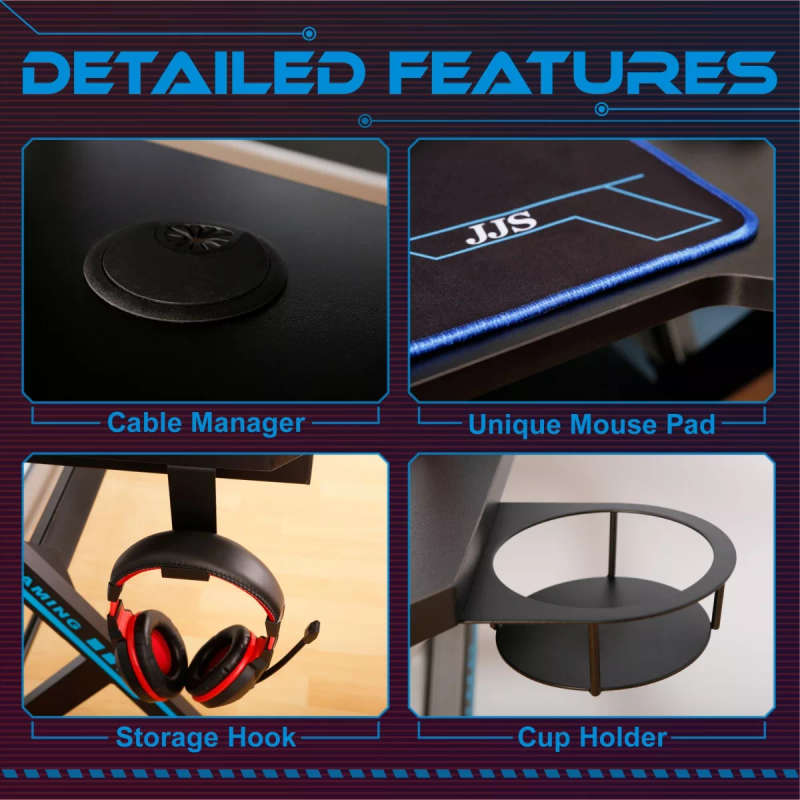 Volkano VX Gaming Donahue Gaming Desk with Headphone Hook Black