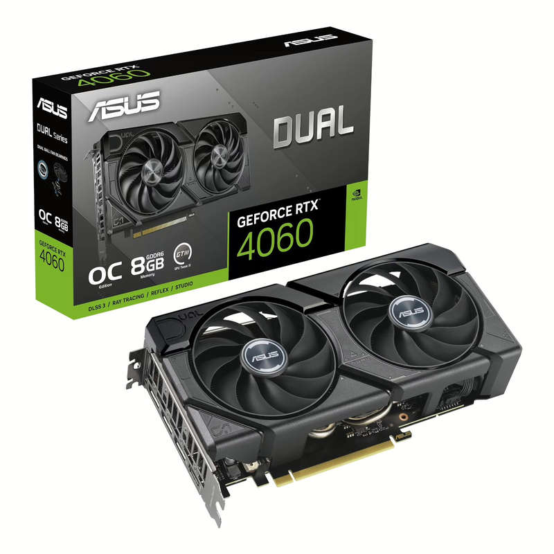 Asus Dual GeForce RTX 4060 EVO OC 8G GDDR6 Graphics Card - PCIe 4.0 GPU