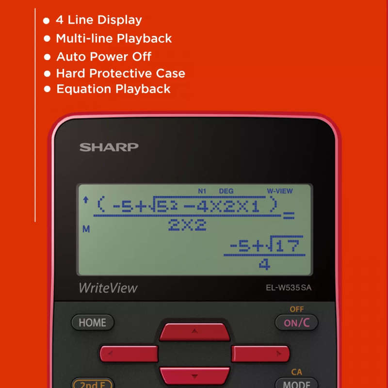 Sharp EL-W535SA-BRD 422-functions Scientific Calculator Red