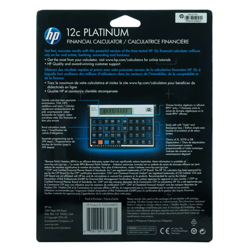 HP 12CPlatinum- (Algebraic or RPN) Financial Calculator