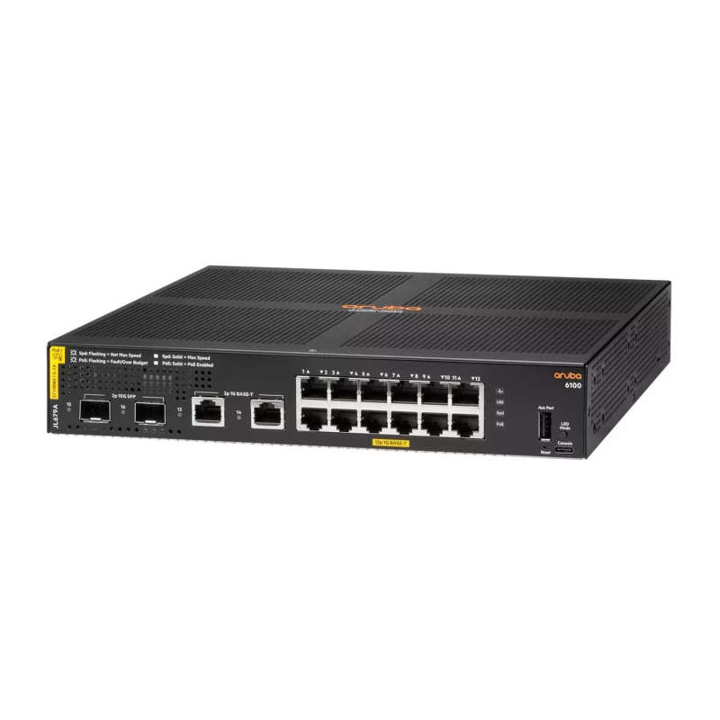 HPE Aruba 6100 12-port Class4 Managed L3 Gigabit Ethernet PoE Switch Black