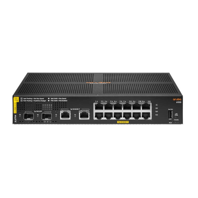 HPE Aruba 6100 12-port Class4 Managed L3 Gigabit Ethernet PoE Switch Black