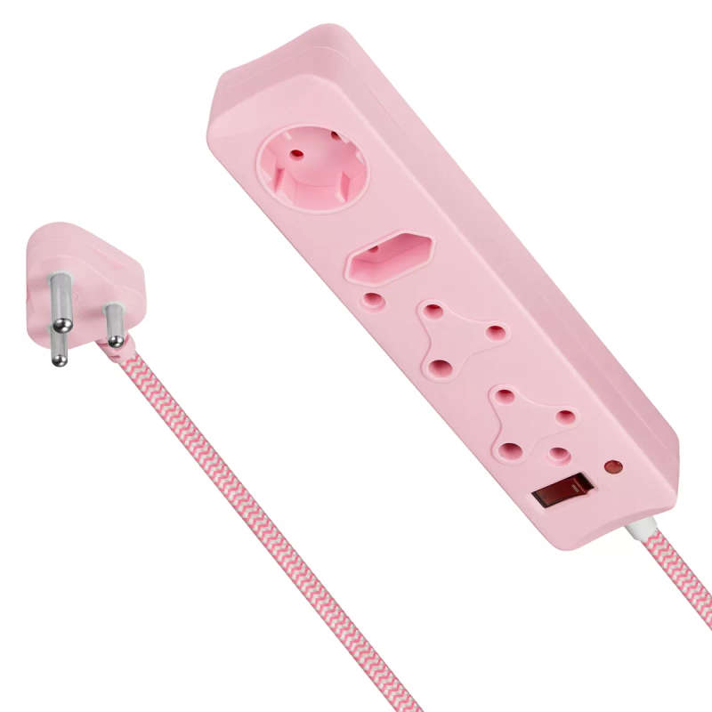 Switched 3M 4-way Surge Protected Multiplug Braided Cord - Pink