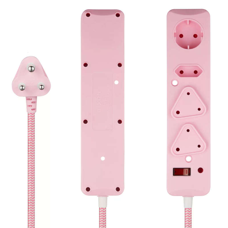 Switched 3M 4-way Surge Protected Multiplug Braided Cord - Pink