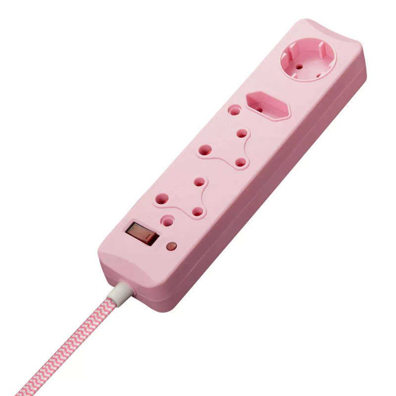 Switched 3M 4-way Surge Protected Multiplug Braided Cord - Pink