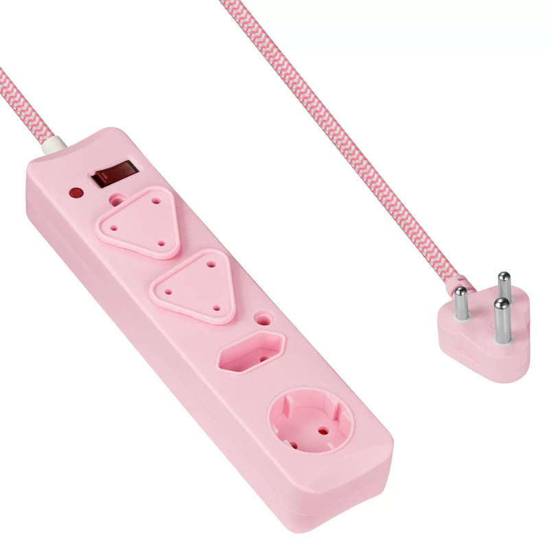 Switched 3M 4-way Surge Protected Multiplug Braided Cord - Pink
