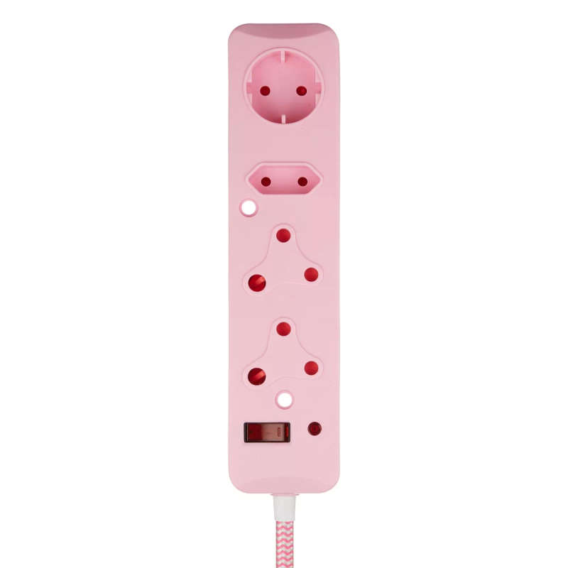 Switched 3M 4-way Surge Protected Multiplug Braided Cord - Pink