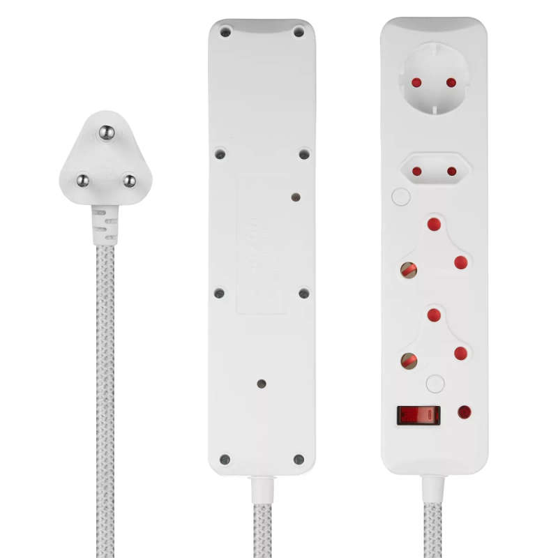 Switched 3M 4-way Surge Protected Multiplug Braided Cord - White