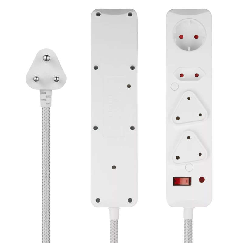 Switched 3M 4-way Surge Protected Multiplug Braided Cord - White
