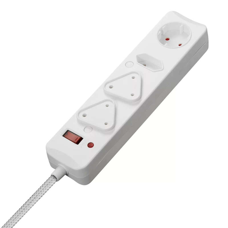 Switched 3M 4-way Surge Protected Multiplug Braided Cord - White