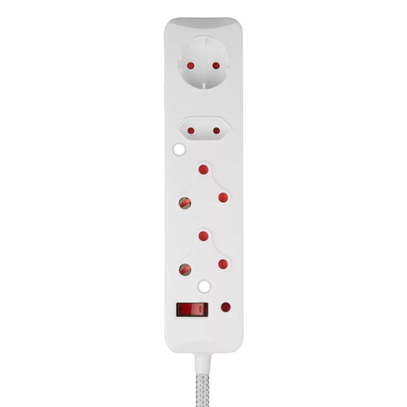 Switched 3M 4-way Surge Protected Multiplug Braided Cord - White