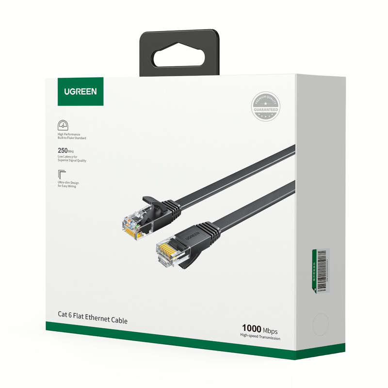 UGREEN NW102 Cat6 U/UTP Flat Ethernet Cable 30m - Black