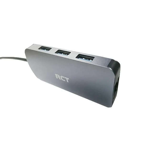 RCT USB Type-A to RJ45 Adapter with 3-Port USB 3.0 Type-A Hub