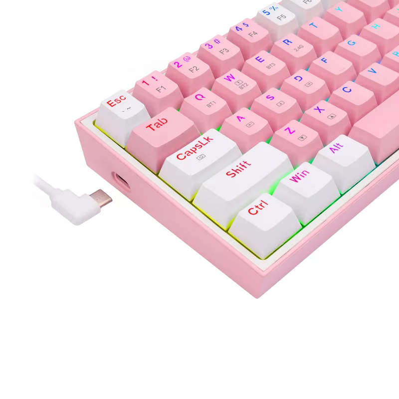 Redragon Fizz Pro RGB 61 Key Mechanical Wireless Gaming Keyboard - Pink/White