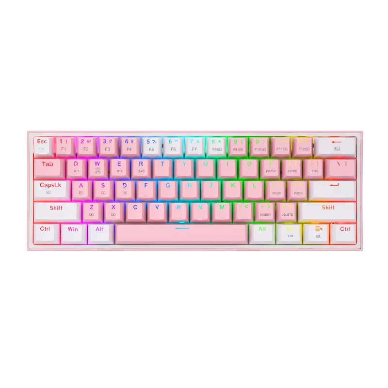 Redragon Fizz Pro RGB 61 Key Mechanical Wireless Gaming Keyboard - Pink/White