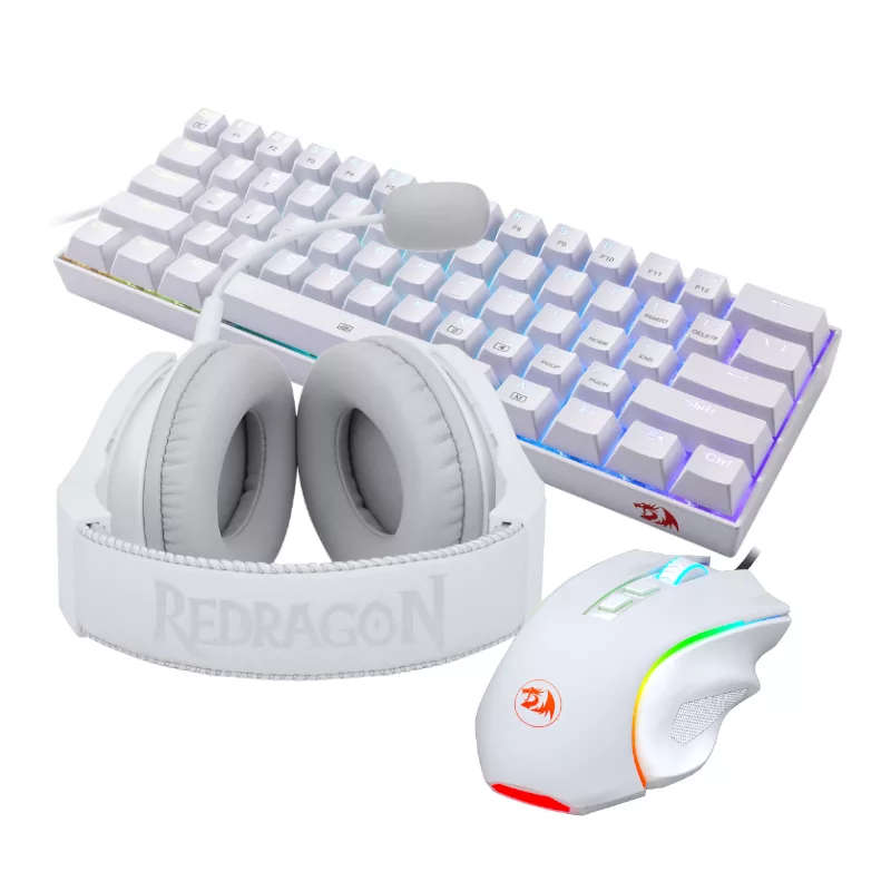Redragon 3-in-1 Keyboard Mouse and Headsets Wired Combo White