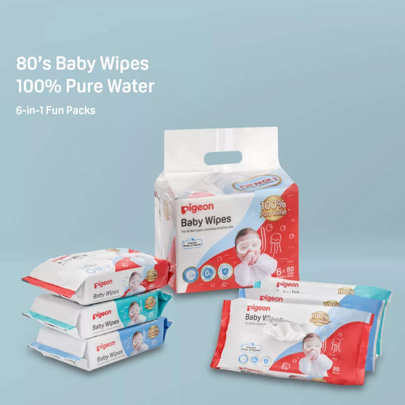 Pigeon - BABY WIPES 80'S 100% WATER 6-in-1 REFILL PACK