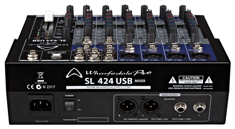 Wharfedale 8-Channel, 4 Mic, 2 Stereo, 2 Bus Mixer with USB