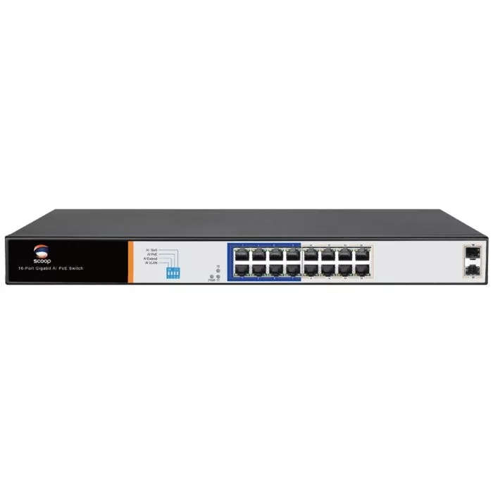 Scoop 16-port 150W 2x SFP Gigabit AI PoE Network Switch