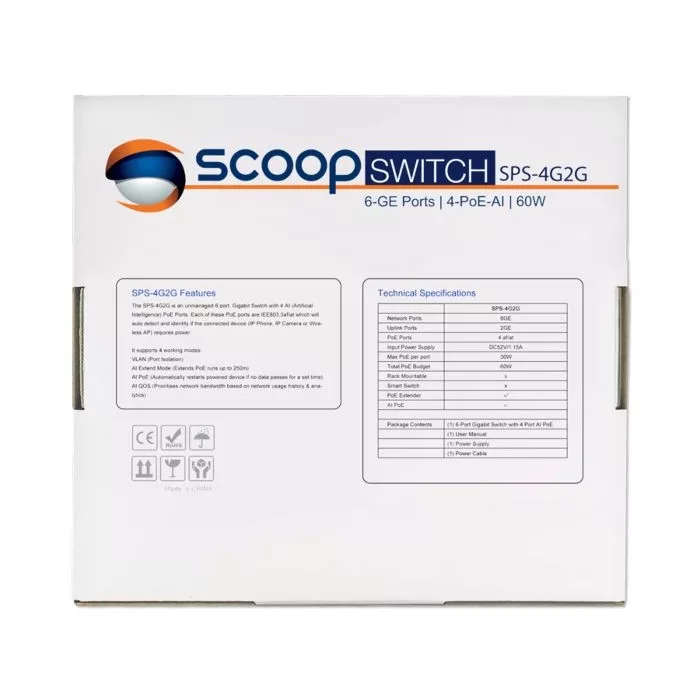 Scoop 6-port 60W Gigabit AI PoE Network Switch