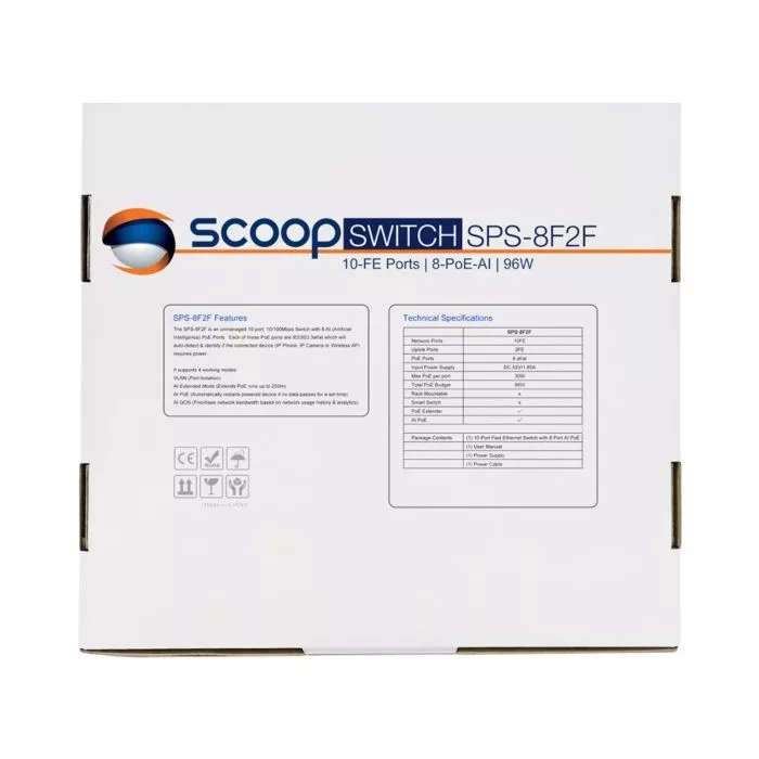 Scoop 10-port 96W Fast Ethernet AI PoE Network Switch