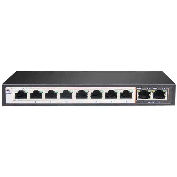 Scoop 10-port 96W Fast Ethernet AI PoE Network Switch