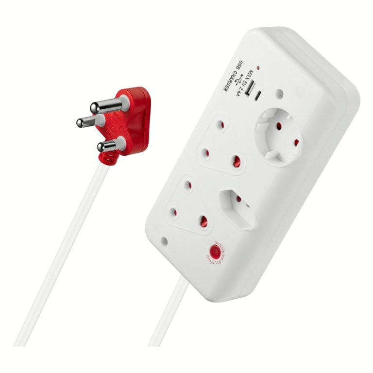 Switched 4-way Medium Surge Protection Multiplug with 0.5m Cord and 1x Type-C and 1x USB-A Charger