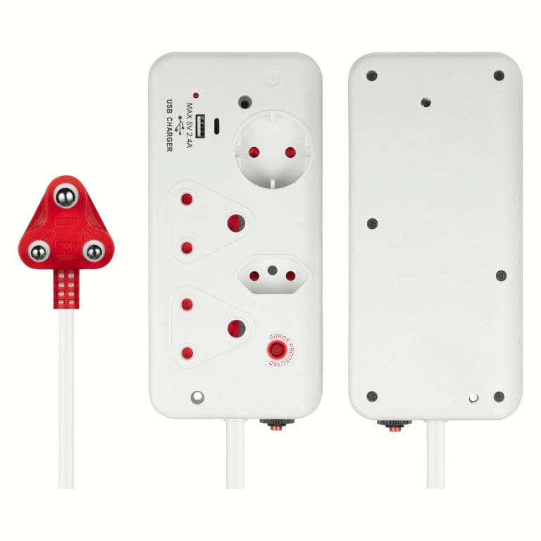 Switched 4-way Medium Surge Protection Multiplug with 0.5m Cord and 1x Type-C and 1x USB-A Charger