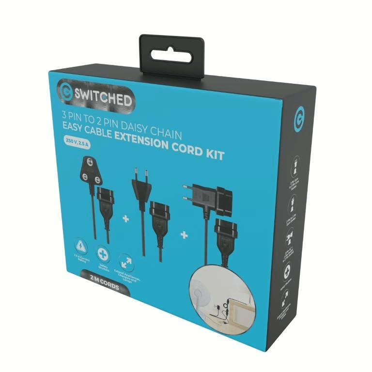 Switched Easy Cable Extender Daisy Chain 3x 2m Kit Black