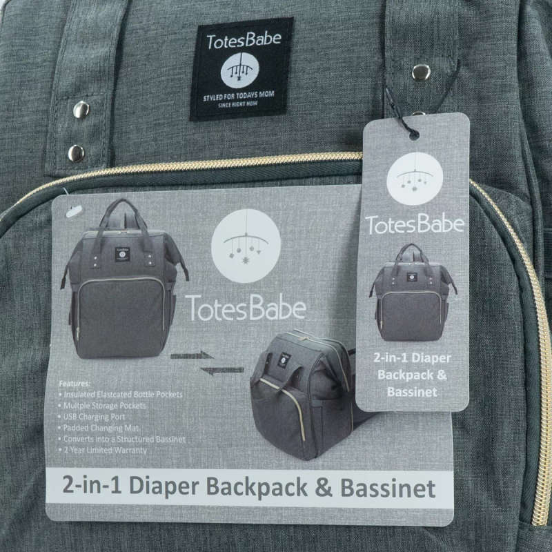 Totes Babe Alma Convertible Diaper Backpack Dark Grey