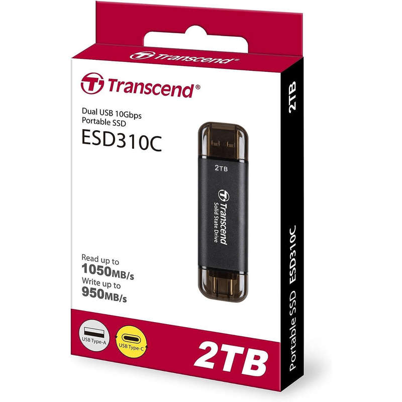 Transcend 2TB USB with Type-C and Type-A Portable SSD Black 