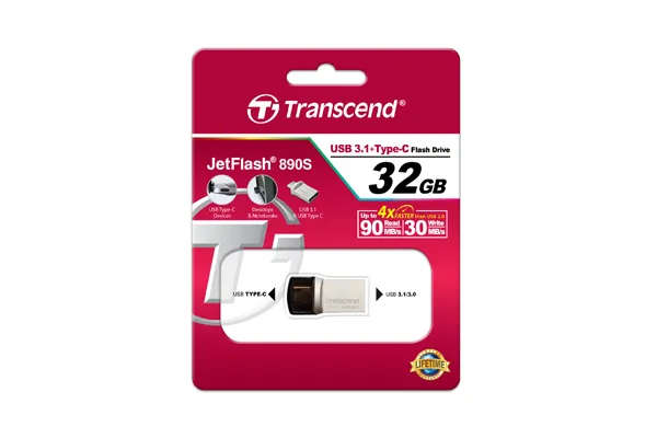 Transcend JetFlash 890 32GB USB 3.2 Gen 1 Type-A / Type-C Black and Silver USB Flash Drive