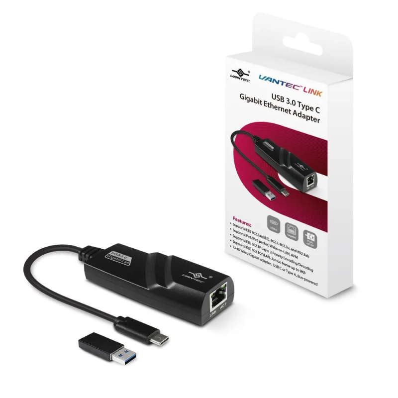 Vantec CB-CU310GNA RJ-45 To USB Type-C Adaptor with Type C to A converter