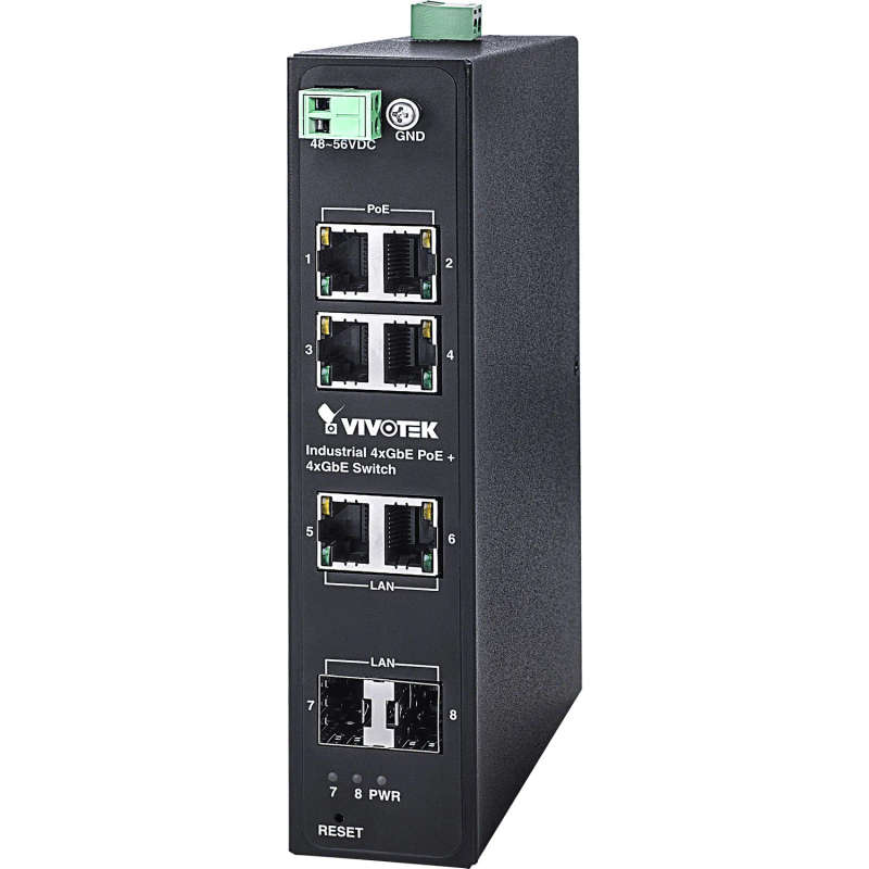 Vivotek industrial PoE Switch 4x GE PoE; 2x GE; 2x SFP