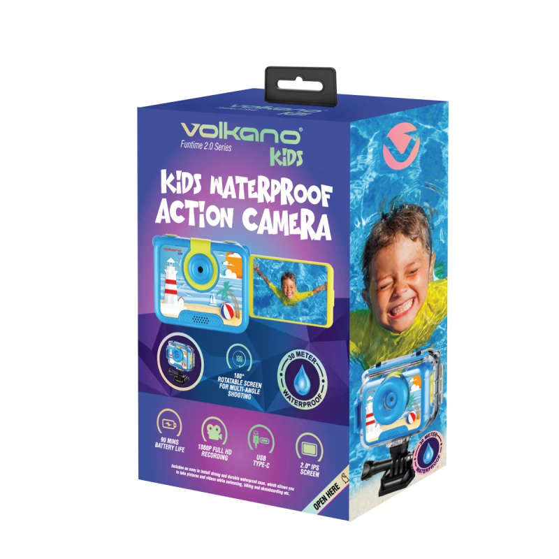 Volkano Kids Funtime 2.0 series Waterproof Camera with 180° Rotatable Screen - Blue