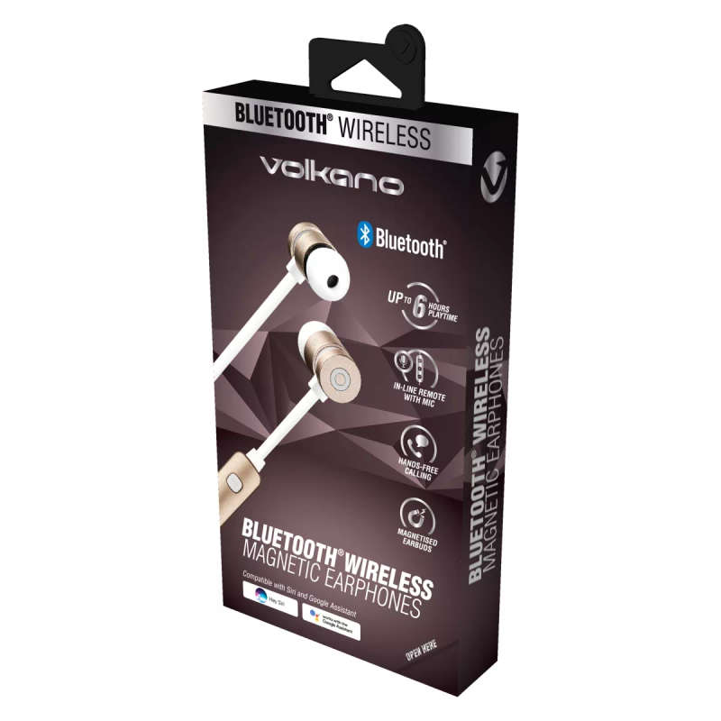 Volkano Mercury Series Bluetooth Magnetic Earphones Gold White