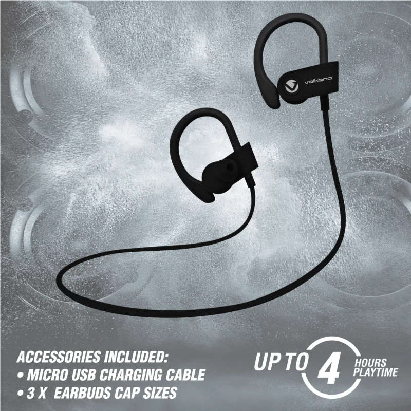 Volkano Race Series Bluetooth Sport Earhook Earphones Black