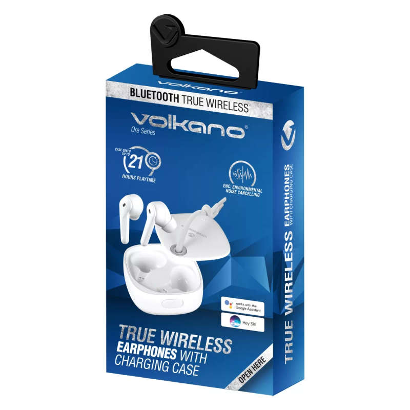 Volkano Ore Series TWS Earphones with Charging Case White