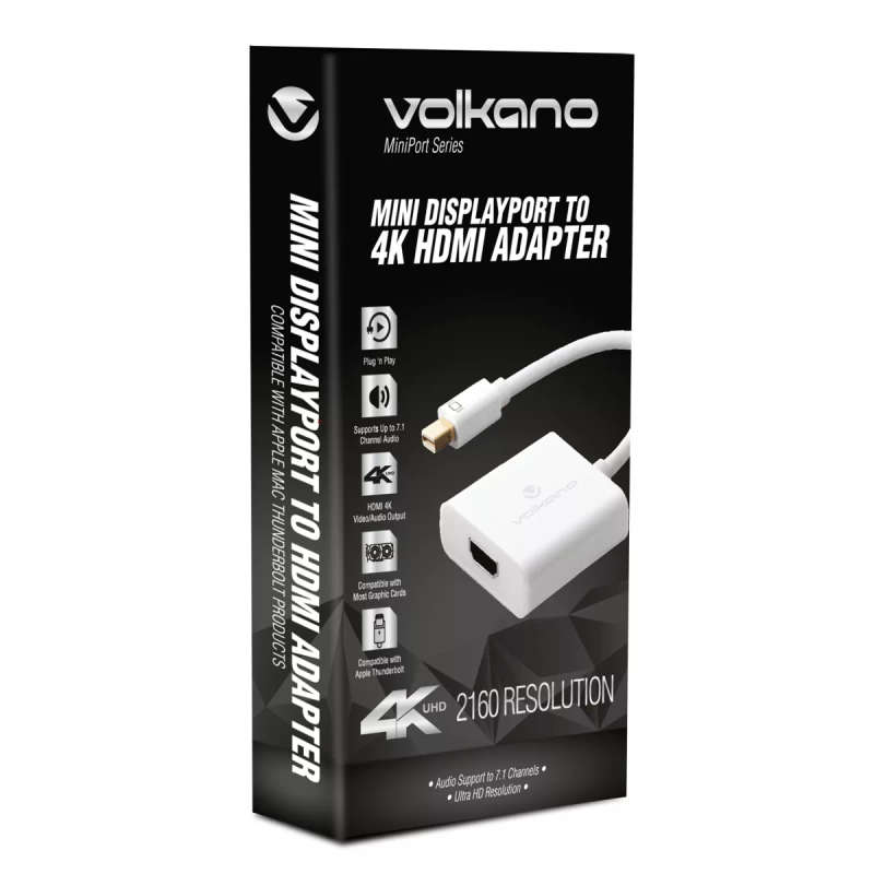 Volkano MiniPort Series Mini DisplayPort to 4K HDMI Converter White