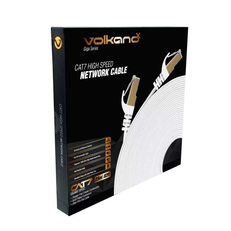 VolkanoX Giga Series 25m Cat 7 Ethernet Cable White with Gold Tips