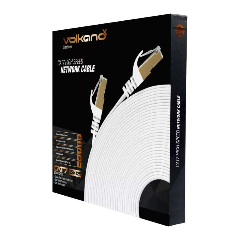 VolkanoX Giga Series 25m Cat 7 Ethernet Cable White with Gold Tips