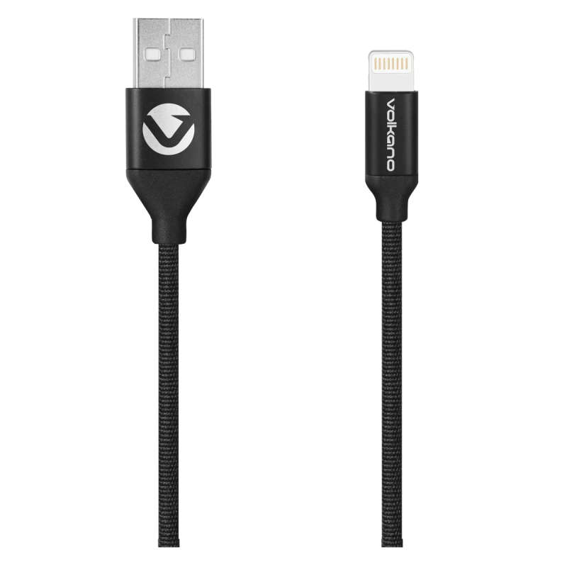 Volkano Weave Series Fabric Braided MFI Lightning Cable Black 1.2m 