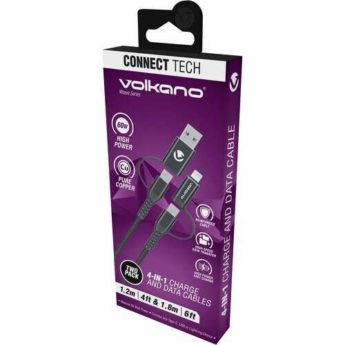Volkano Weave Series 2-pack 4-in-1 Charge and Data Cable